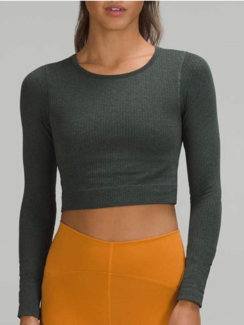 lululemon Ebb to Street Dark Green Ribbed Long-Sleeve Crop Top